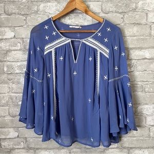 Floreat by Anthropologie Women's 4. The Adena Embroidered Blouse. Bell Sleeves.